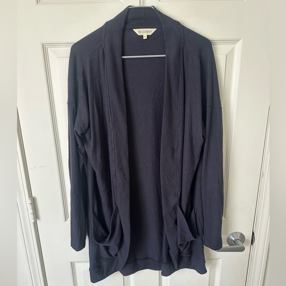 78 & SUNNY NAVY BLUE Open Front Cardigan